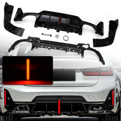 Difusor inferior trasero negro brillante con luz LED para BMW Serie 3 G20 LCI 2023-24 Foto 1 de 4