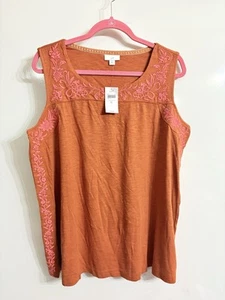 J. JILL New Embroidered boho tank top size XL embroidered sleeveless orange - Picture 1 of 5