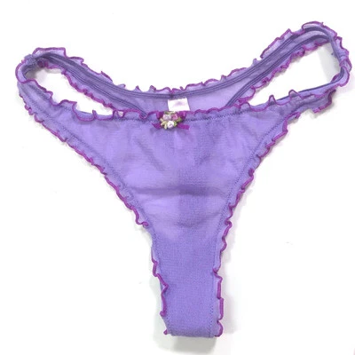 Vintage Victoria's Secret Low Rise Thong Panty, y2k Purple Mesh Lettuce Edge XS - Image 1 of 4
