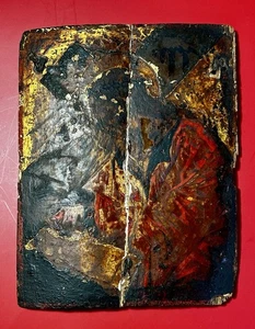 Antiguo panel de icono ortodoxo bizantino ruso pintado a mano Cristo - Imagen 1 de 9