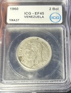 1960 SILVER 2 BOLIVARES NGC MS 63 VENEZUELA - Picture 1 of 2