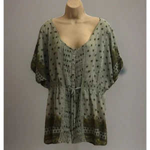 Loop 18 Blouse Size 13/15 Sheer Paisley Button Up Lace Tie Front Bohemian - Picture 1 of 10