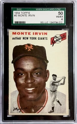 1954 TOPPS CARD #3 MONTE IRVIN SGC 50 4 VG/EX GIANTS CLEAN CENTERED! BV: $250 - Image 1 of 4