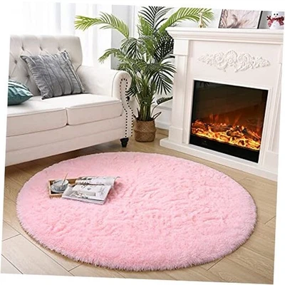  Round Rug for Bedroom, Super Fluffy Circle Rugs for Baby 4x4 Feet Pink - Image 1 of 4