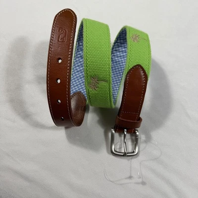 Cinturón Vineyard Vines Para Hombre Talla 30 Verde Cuero Marrón Palmera Bordado Nuevo Sin Etiquetas Foto 1 de 4
