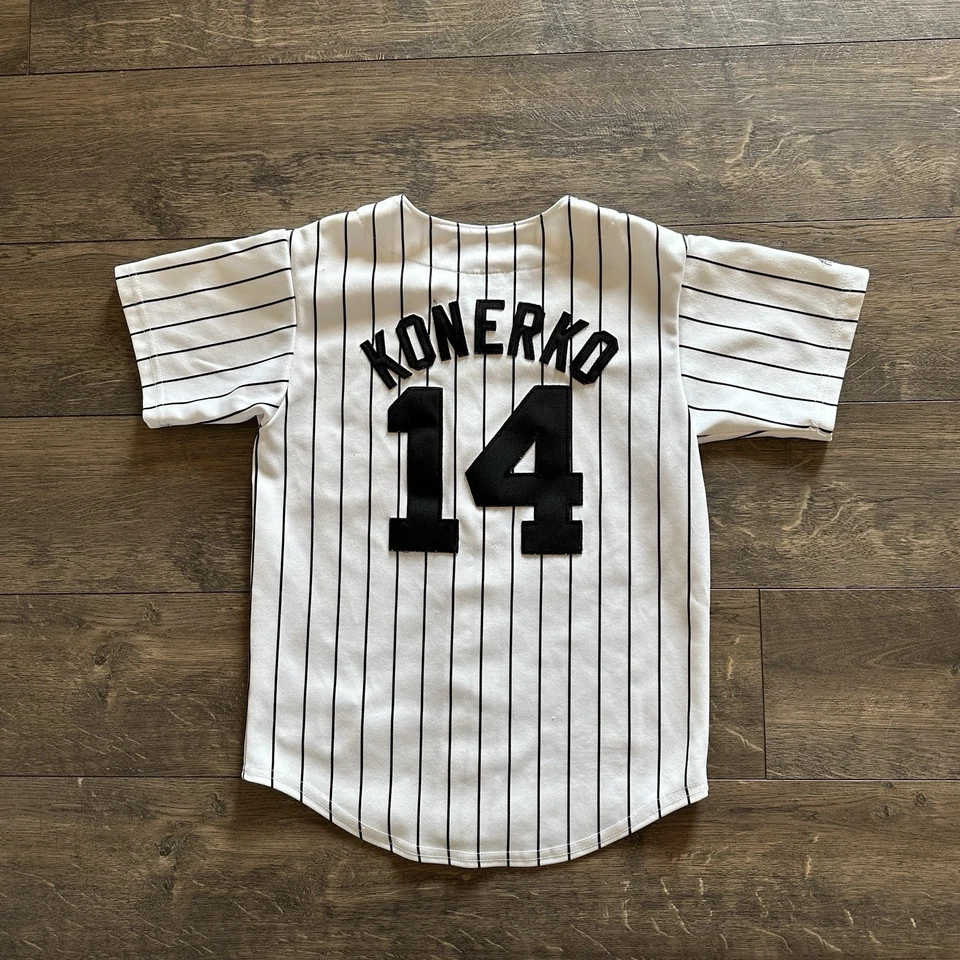 Camiseta a rayas vintage Majestic MLB Chicago White Sox Paul Konerko # 14 Foto 1 de 4