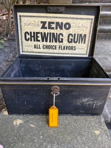 Vintage Zeno Chewing Gum Metal Lock Box w/ Key - Picture 1 of 9