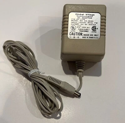 Global Village Communication AD-0940 AC Adapter 120VAC 60Hz 7W DC 9V 400mA - Image 1 of 2