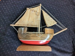 Vintage Wood Ship & Sails ART From Thomaston Maine Handmade Approx. 12 x 12" - Picture 1 of 9