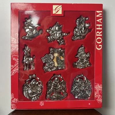 Gorham Juego de 9 Adornos de Navidad Nuevos en Caja Plateados Sólidos Vacaciones Foto 1 de 4
