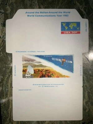 USA Space motifs 30c Aerogramme 1983 1st Day Satellite World Communications Year - Image 1 of 2