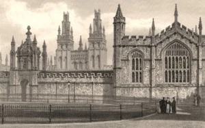 West front of All Souls College, Oxford, by John Le Keux 1837 old print - Picture 1 of 1