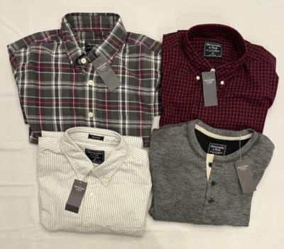NWT X4 Abercrombie & Fitch Button Down Shirt Men's XS Henley Plaid Long Sleeve - Image 1 of 4