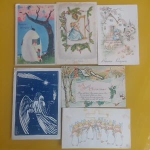 LOTTO 6 VECCHIE CARTOLINE-ILLUSTRATE-NATALE-PASQUA-VIAGGIATE E NON - Picture 1 of 6