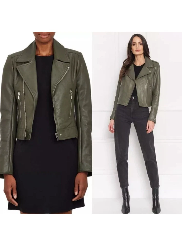 Chaqueta de Cuero Balenciaga Chaqueta Moto Genuina Marrón Oscuro Para Mujer FR 36 US 4 Foto 1 de 4