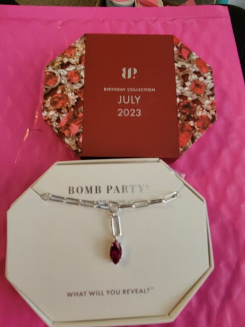 Bomb Party Necklace RBP5293 “Just the Thing” September Lab Sapphire Rose  Gold Pl