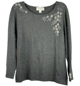 Casual Corner Beaded Silk Cashmere Sweater Pastel & Pearls Dressy Charcoal XL - Picture 1 of 17