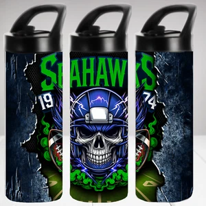 Seattle Seahawks Skull 20 oz Stainless Steel Insulated Water Bottle - Picture 1 of 1