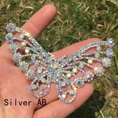 1X Rhinestone Applique Sew On Wedding Bridal Trim Crystal Diamante Butterfly DIY - Image 1 of 4