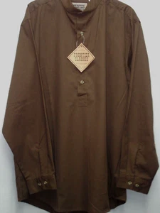 Frontier Classics Collarless BROWN 100% cotton shirt S-3X new see measurments - Picture 1 of 5