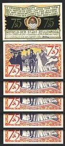 Germany, Zeulenroda 75 Pfennig 1921, UNC, 5 Pcs LOT, Type 3 - Picture 1 of 4