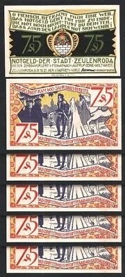 Germany, Zeulenroda 75 Pfennig 1921, UNC, 5 Pcs LOT, Type 3 - Image 1 of 4