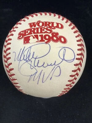 Mike Schmidt Signed 1980 WS Logo Baseball MVP Inscrip Phillies Autograph PSA/DNA - Image 1 of 4