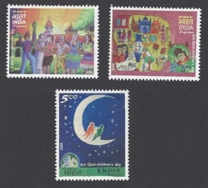 India 2008 National Children's Day Church Mosque Art Moon paintings 3v stamp - Picture 1 of 4