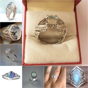 20Pcs Wholesale Lots Alloy Gorgeous Cubic Zirconia Ring Retro Moonlight Stone - Picture 1 of 11