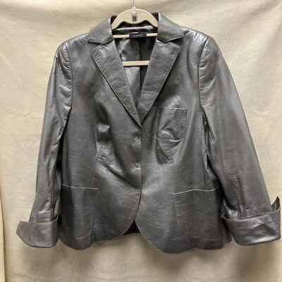 Chaqueta Akris Mujer 16 Plateada Cordero Napa Cuero Blazer Clásico Diseñador Foto 1 de 4