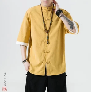 Retro Sommer chinesischer Stil Tang Anzug Baumwolle Leinen Kurzarm Männer Tops T-Shirts - Bild 1 von 15