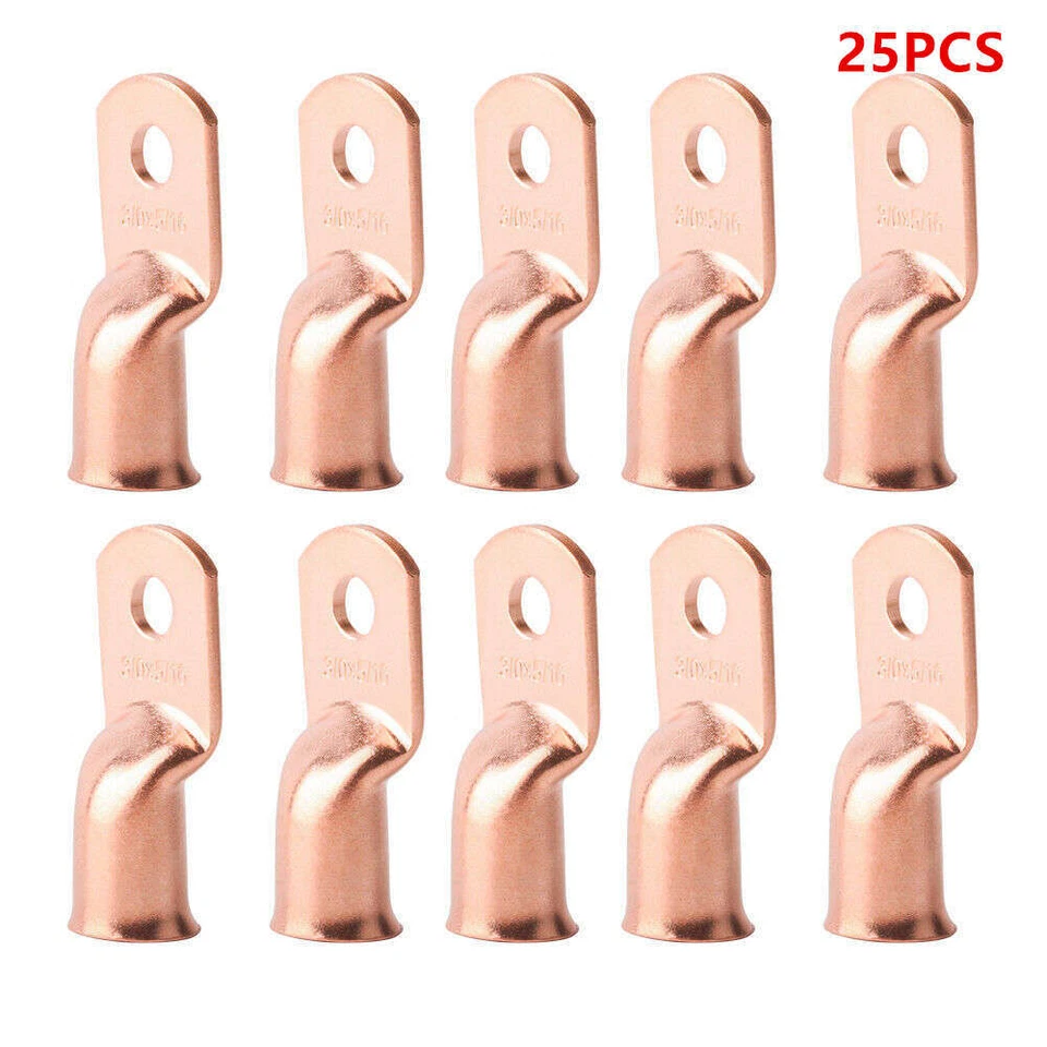 25X 3/0 5/16" Ring Cable Lug Crimp Bare Copper Terminal Power Ground Wire - Image 1 of 4