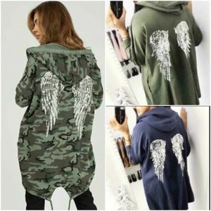 Ladies Sequin Angel Wings Back Over-sized Hoodie Women Jacket Coat Cardigan - Picture 1 of 68