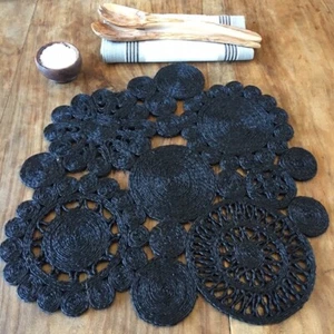 HIGH QUALITY Handmade BLACK JUTE PLACE MAT / CENTRE MAT 45 CM WIDE - Picture 1 of 4