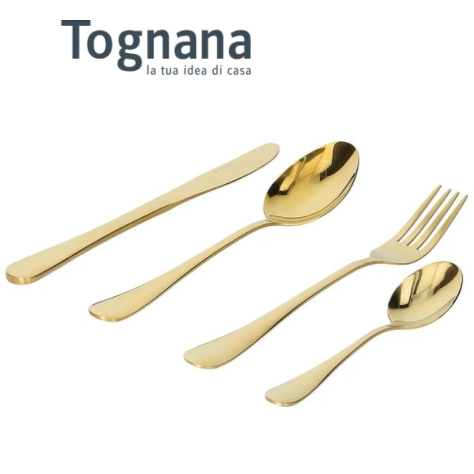 SET 4 POSATE COLOR ORO DA TAVOLA TOGNANA ACCIAIO INOX DORATO DECORATIVE ELEGANTI - Immagine 1 di 2
