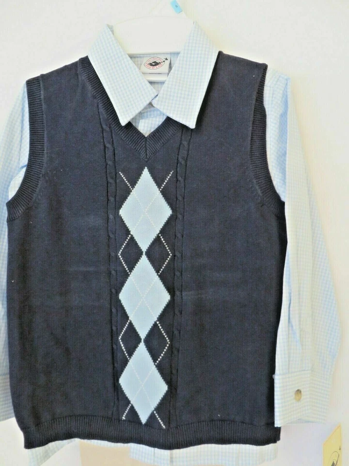 Conjunto de 3 piezas Good Lad Chaleco Argyle Azul Marino LS Camisa Pantalones Caqui 2T 3T o 4T #10179 Foto 1 de 4