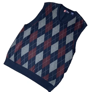 Chaps Men's Size XLT Cotton V-Neck Argyle Navy & Burgundy Sweater Vest Pullover - Picture 1 of 5