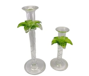 Portacandele conico palma fiore vetro artistico soffiato a mano lotto di 2 - Foto 1 di 12