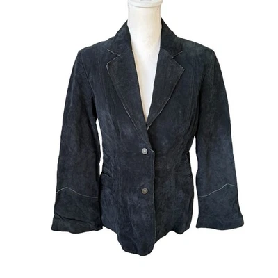 Blazer De Colección Años 90 y2k Newport Negro Gamuza Cuero Puños Acampanados Rocker Gótico Talla 10 Foto 1 de 4