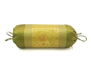 30x15 Inch Bolster Cover Decor Elephant Green Woven Zari Brocade Banarasi Silk - Picture 1 of 6