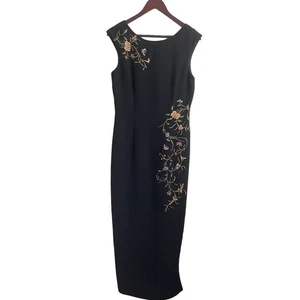 Maggie London schwarzes Maxikleid 10 bestickt Fee Blumen formell Schlitz skurril - Bild 1 von 13