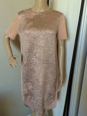 NUEVO CON ETIQUETAS $498 Vestido Suéter Tory Burch Floral Cloque Frontal S Melocotón Oro Rosa Foto 1 de 4