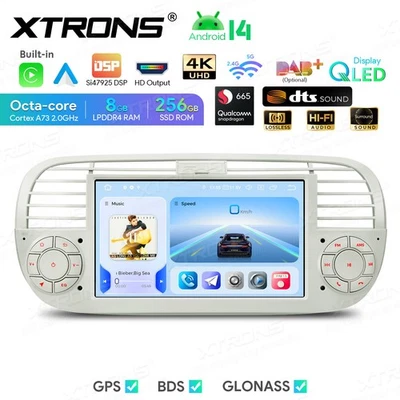 8Core Beige 7'' Android 14 8+256G DTS Car Stereo Radio GPS CarPlay for Fiat 500 - Image 1 of 4