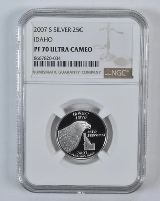 2007-S Washington State Quarter Idaho Silver PF70 UCAM NGC Brown Label *9241 - Image 1 of 4
