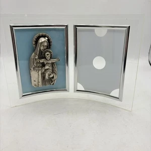 Virgin Mary & Baby Jesus Metal Figure Photo Frame Curved Acrylic - Picture 1 of 9