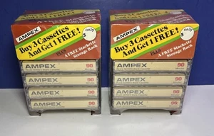 Lote de 8 cintas de casete en blanco AMPEX Cat No. 371-C90 con estantes apilables - NUEVO - Imagen 1 de 9
