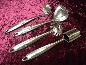HEAVY DUTY Long Handled Stainless Steel 4 Cooking Serving Utensils Sure Grip - Picture 1 of 5