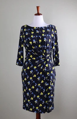 LAUREN RALPH LAUREN $129 Slinky Stretch Floral Ruffle Knotted Dress Size 14 - Image 1 of 4