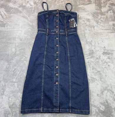 Vestido LEVI’S Denim Bustier Botón Delantero Para Mujer Pequeño Elástico Correas Azul Nuevo con Etiquetas Foto 1 de 4