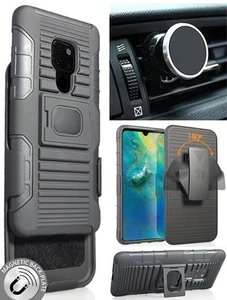 Black Rugged Case + Belt Clip Holster + Magnetic Car Mount for Huawei Mate 20 - Picture 1 of 11
